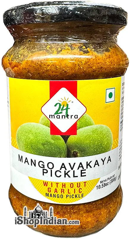 24 Mantra Mango Avakaya Pickle without Garlic (10.58 oz jar)