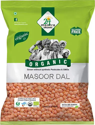 24 Mantra Organic Masoor Dal (Red Lentil) - 4 lbs (4 lbs bag)
