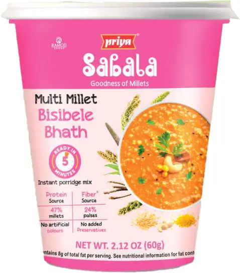 Priya Sabala Multi Millet Bisibele Bhath Instant Cup (Instant Meal Cups - Just Add Hot Water!)