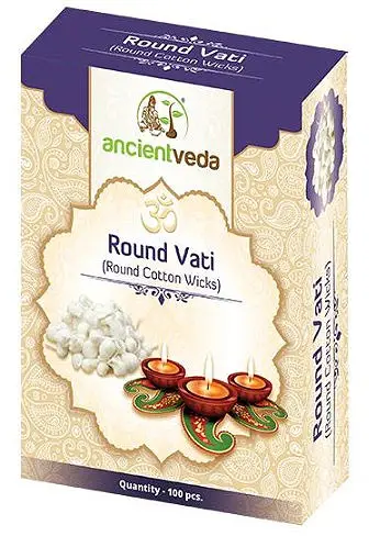 Ancient Veda Round Vati (Round Cotton Wicks) (100 pc box)