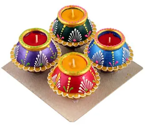 Festive Diwali Diyas with Wax - 4 Pack (DI-255) (4 diyas)