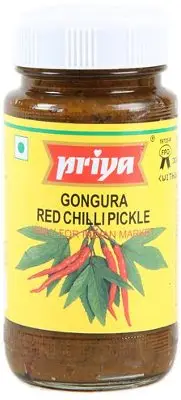 Priya Gongura Red Chili Pickle with Garlic (300 gm bottle)