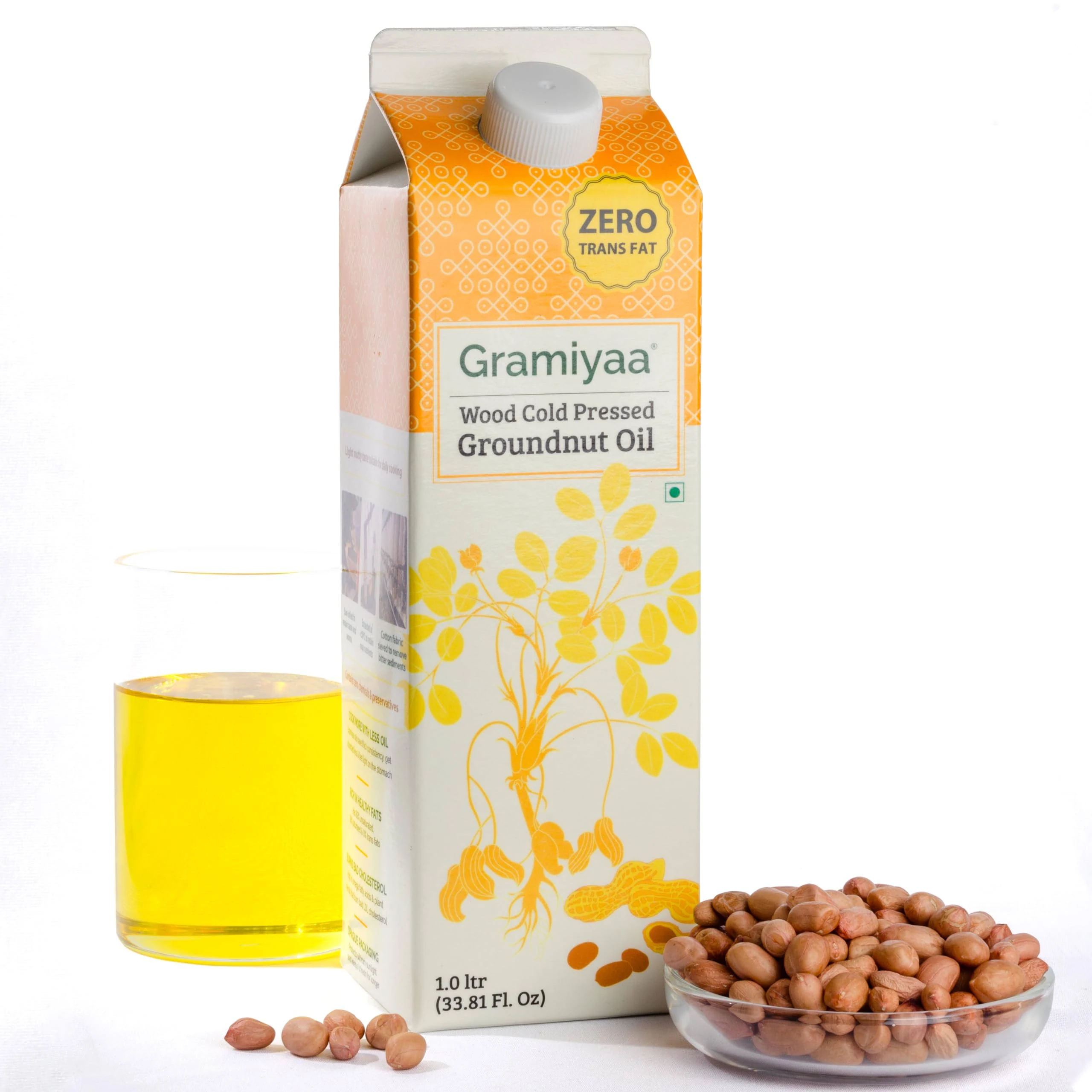 Gramiyaa Wood Cold Pressed Groundnut (Peanut) Oil (34 oz bottle)