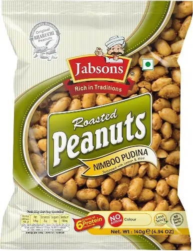 Jabsons Roasted Peanuts - Nimboo Pudina (Lemon & Mint) (4.94 oz bag)