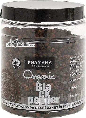 Khazana Organic Black Peppercorns (7 oz jar)