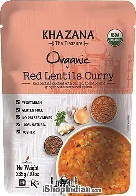 Khazana Organic Red Lentils Curry (Ready-to-Eat) (10 oz pouch)