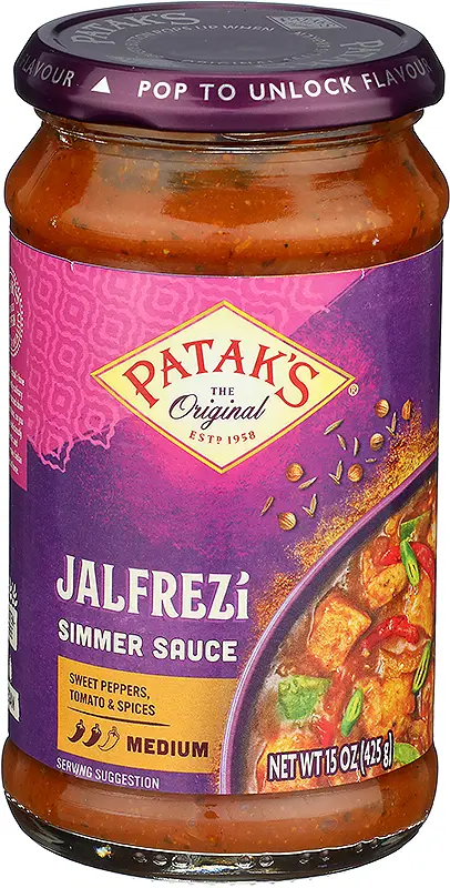 Patak's Jalfrezi Curry Simmer Sauce (Sweet Peppers & Coconut - Medium) (15 oz bottle)