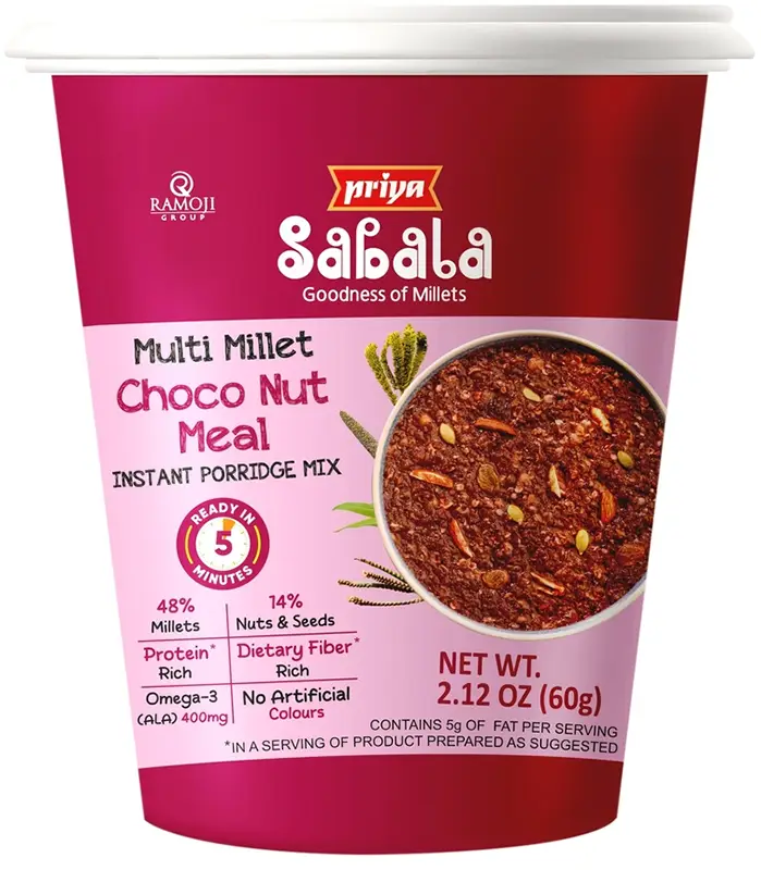 Priya Sabala Multi Millet Choco Nut Meal Instant Cup (Instant Meal Cups - Just Add Hot Water!)