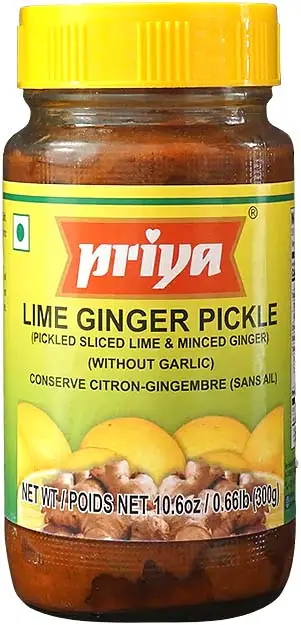 Priya Lime Ginger Pickle without Garlic (300 gm bottle)