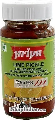Priya Lime Pickle With Garlic - Extra Hot (300 gm bottle)