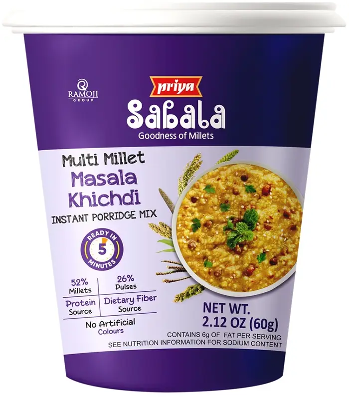 Priya Sabala Multi Millet Masala Khichdi Instant Cup (Instant Meal Cups - Just Add Hot Water!)