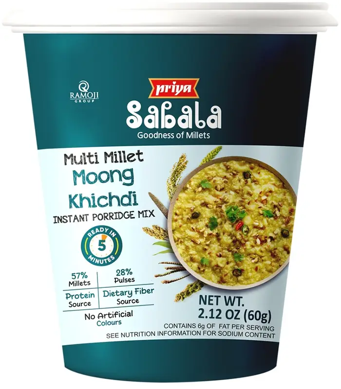 Priya Sabala Multi Millet Moong Khichdi Instant Cup (Instant Meal Cups - Just Add Hot Water!)