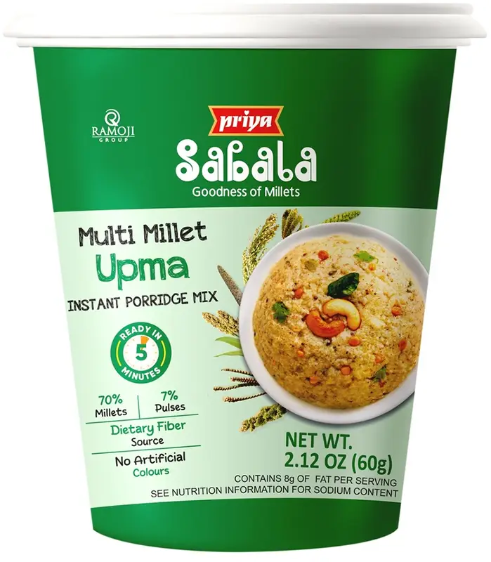 Priya Sabala Multi Millet Upma Instant Cup (Instant Meal Cups - Just Add Hot Water!)