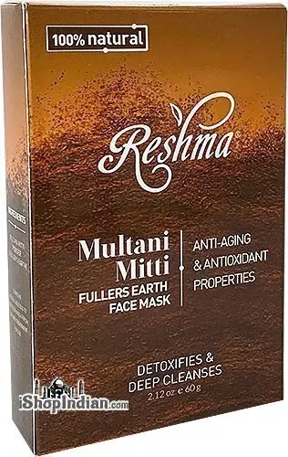 Reshma Multani Mitti - Fullers Earth Face Mask - Anti-Aging & Antioxidant (2.12 oz box)