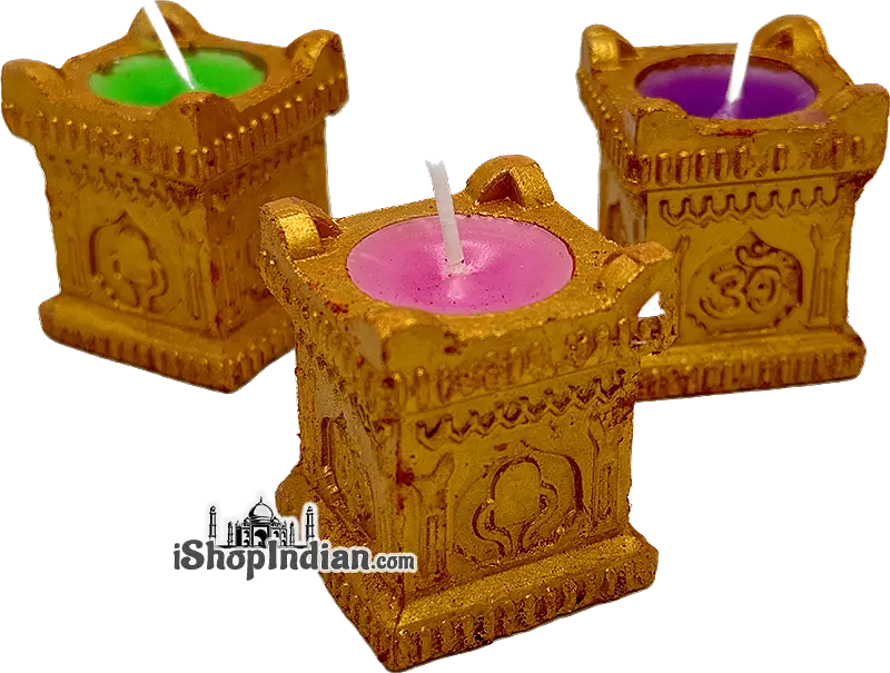 Golden Tulsi Clay Diyas with Wax - 6 pack (6 diyas)