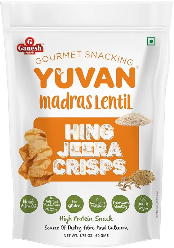 Ganesh Yuvan Madras Lentil - Hing Jeera Crisps (Gluten Free) (Papad)